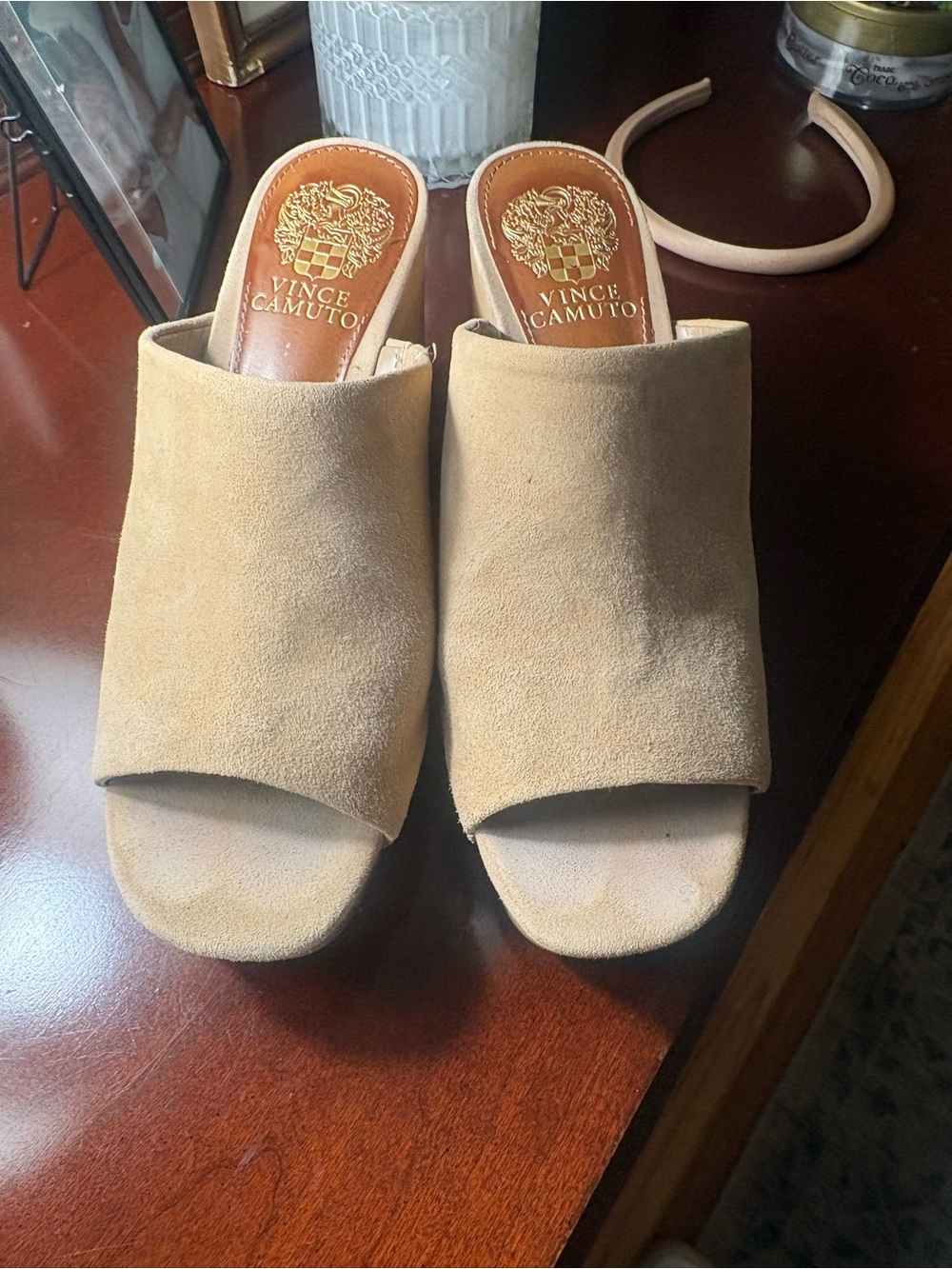 Vince Camuto Women’s Beige Suede Slide Sandals